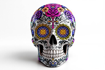 Colorful sculpture Skull &ndash; 3D Illustration Inspired by D&iacute;a de los Muertos