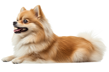 Pomeranian dog relaxing with joyful expression
