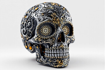 Colorful sculpture Skull &ndash; 3D Illustration Inspired by D&iacute;a de los Muertos