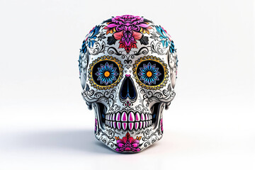 Colorful sculpture Skull &ndash; 3D Illustration Inspired by D&iacute;a de los Muertos