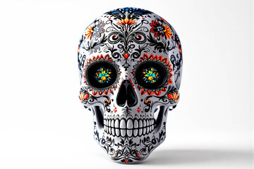 Colorful sculpture Skull &ndash; 3D Illustration Inspired by D&iacute;a de los Muertos