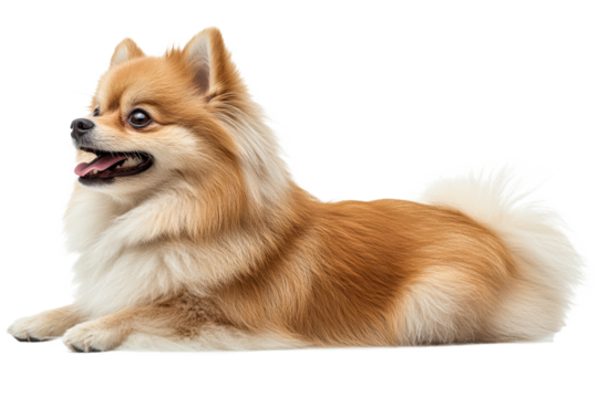 Pomeranian dog relaxing with joyful expression