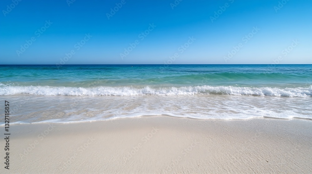 Poster idyllic beach scene with calm waves and clear blue sky creating a serene coastal atmosphere : genera