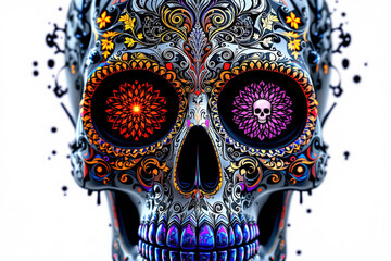 Colorful sculpture Skull &ndash; 3D Illustration Inspired by D&iacute;a de los Muertos