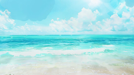 watercolor painting of ocean an a beach