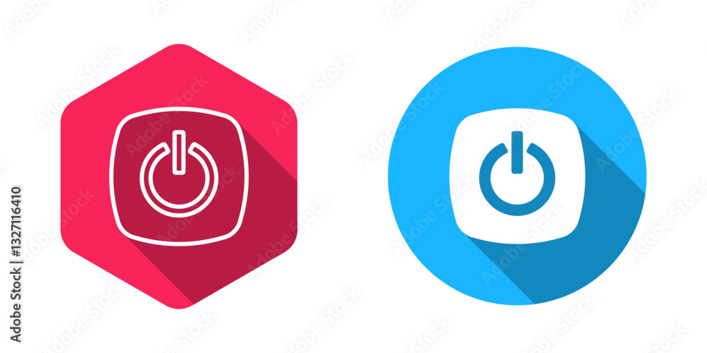 Poster filled and outline power button icon isolated with long shadow background. start sign. vector