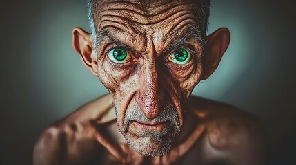Obraz premium Weathered Man, Intense Gaze, Studio Portrait