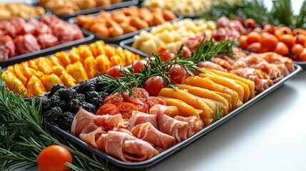 Close-up of a beautifully arranged tray of food featuring a variety of appetizers ready to delight guests at a party