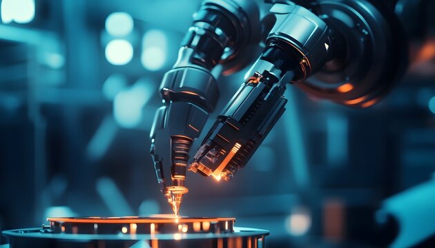 A close-up view of advanced robotic arms engaging in precision work, showcasing innovative technology and the future of automation in manufacturing environments.