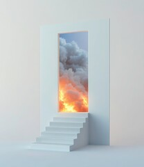 Steps Leading to a Doorway with a Fiery Sky
