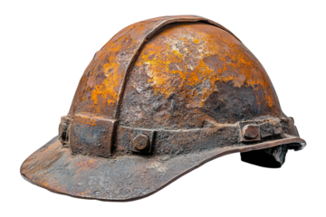 Rusty mining helmet with worn texture and detailed surface