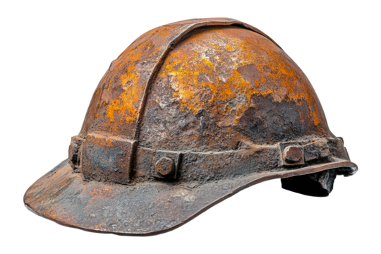 Rusty mining helmet with worn texture and detailed surface