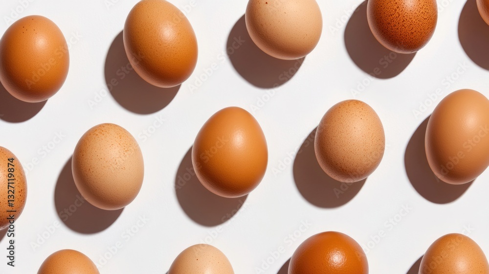 Poster a group of brown eggs sitting on a clean white surface, ready for use or decoration
