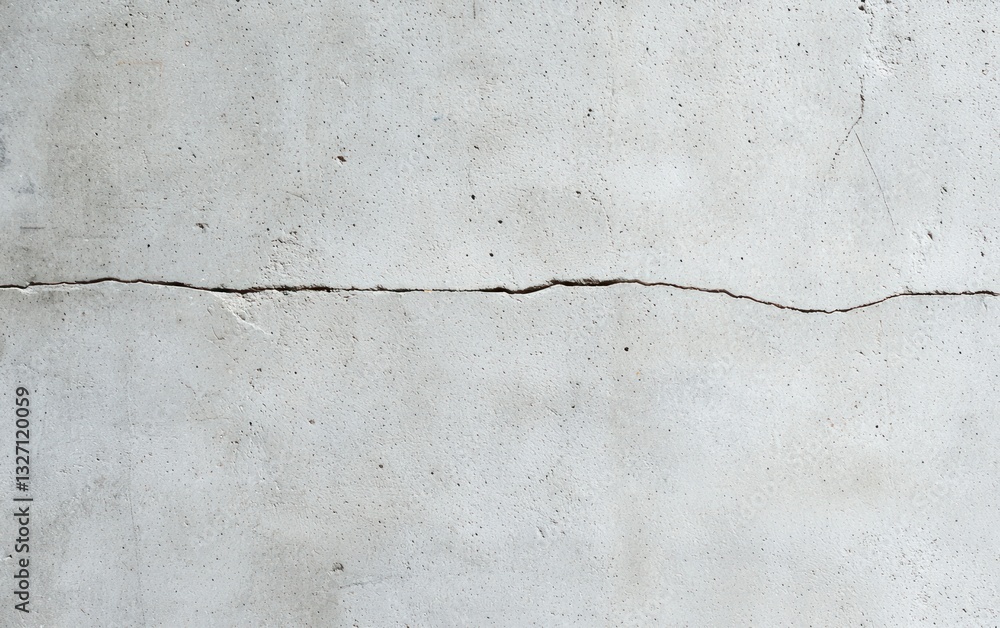 Poster close-up view of a light gray textured surface with a thin, irregular crack running horizontally acr
