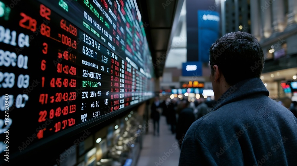 Leinwandbilder observer engaging with stock market data on a digital display while surrounded by bustling traders i
