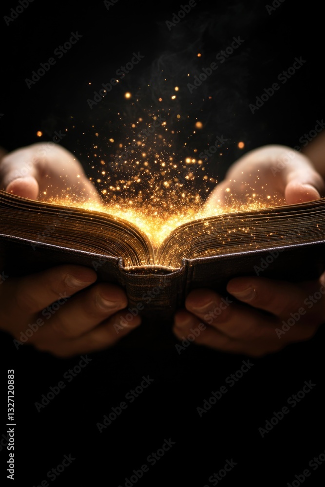 Poster a person holding an open book with pages spread out, possibly reading or studying