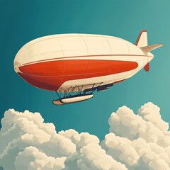 Naklejka premium A vintage airship floats gracefully across a bright blue sky