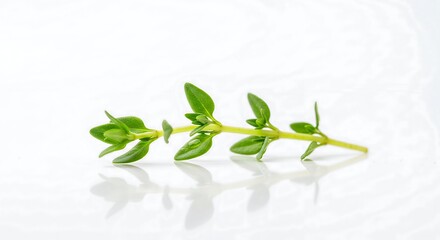 Fresh Thyme Sprig on White Background: A Culinary Herb