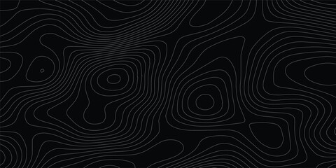 Obraz premium Black and white wavy paper curve relief abstract topographic map background. Geographic mountain relief. Topographic map lines, contour background. Abstract wave lines background. Vector illustration.