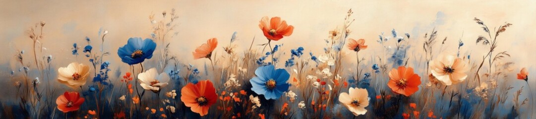 Naklejka premium Vibrant Hand-Painted Floral Design on Textured Paper with Soft Hues. Generative AI