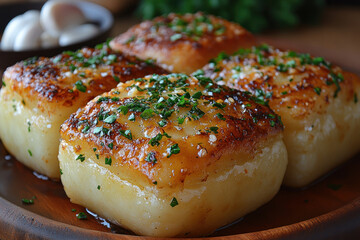 crispy, browned cubes of potato, topped with freshly chopped herbs and coarse sea salt.  