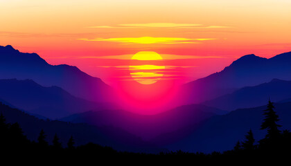Obraz premium Beautiful sunrise background, Silhouette mountain style, color sketch. White tone
