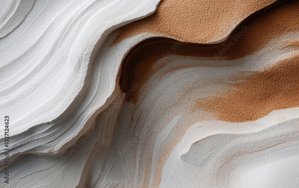 Poster abstract close-up of swirling white and beige sand textures. the image features smooth, undulating l