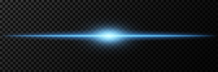 Blue beam of light. Bright horizontal glow.Flash effect.Neon horizontal lines of light.Vector illustration.