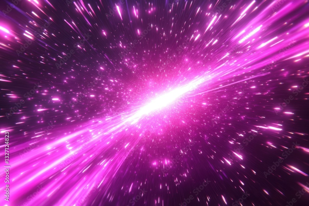 Poster abstract cosmic background with pink light streaks creating a sense of speed and travel through spac