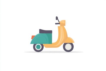 Fototapeta premium blue scooter with a cardboard box on the back. door-to-door grocery delivery, ordering food and goods in the app online. The scooter is parked on a white background. an illustration.