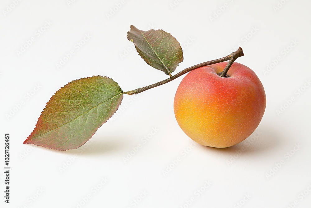 Poster close up capturing the fresh plum with leaves elegant simple composition against pristine white back