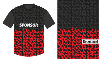 Sublimation jersey black and red t shirt printable design with mockup geometric pattern halftone vector grunge soccer cricket basketball hockey volleyball car bike racing jersey
