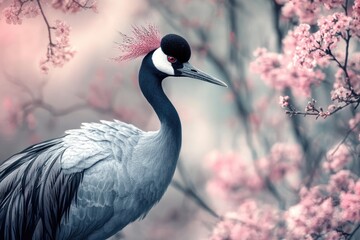 Fototapeta premium Demoiselle Crane in Asian Wilderness: Graceful Bird in Natural Habitat