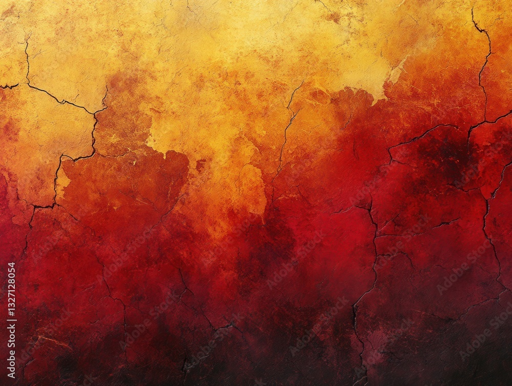 Poster abstract texture background with vibrant red and yellow hues creating a fiery and cracked surface de