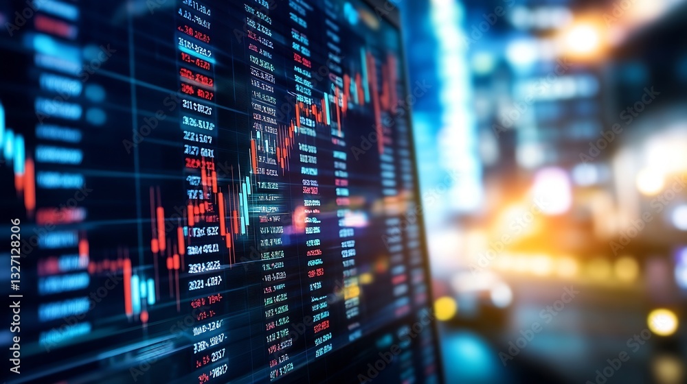 Poster Dynamic stock market chart displayed on digital screen capturing financial trends and data analysis : Generative AI