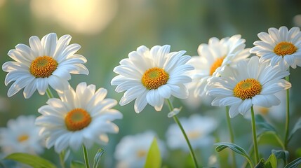 Fototapeta premium Beautiful White Daisies in a Garden Blooming Flowers Summer Nature Photography