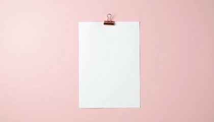 White Paper Mockup on Vibrant Pink Wall. A blank sheet of paper hangs on a pink wall.