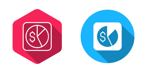 Filled and outline Market analysis icon isolated with long shadow background. Report text file icon. Accounting sign. Audit, analysis, planning. Vector