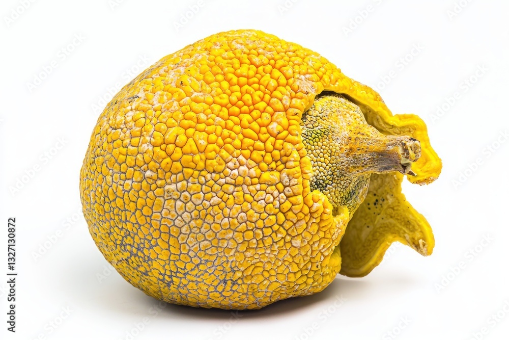 Aufkleber close up of a unique yellow fruit on white backdrop capturing its organic texture and detailed patte