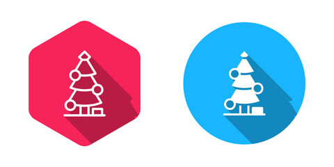 Filled and outline Christmas tree with decorations icon isolated with long shadow background. Merry Christmas and Happy New Year. Vector