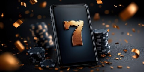 Winning bet notification on phone online casino digital gaming virtual environment close-up view concept