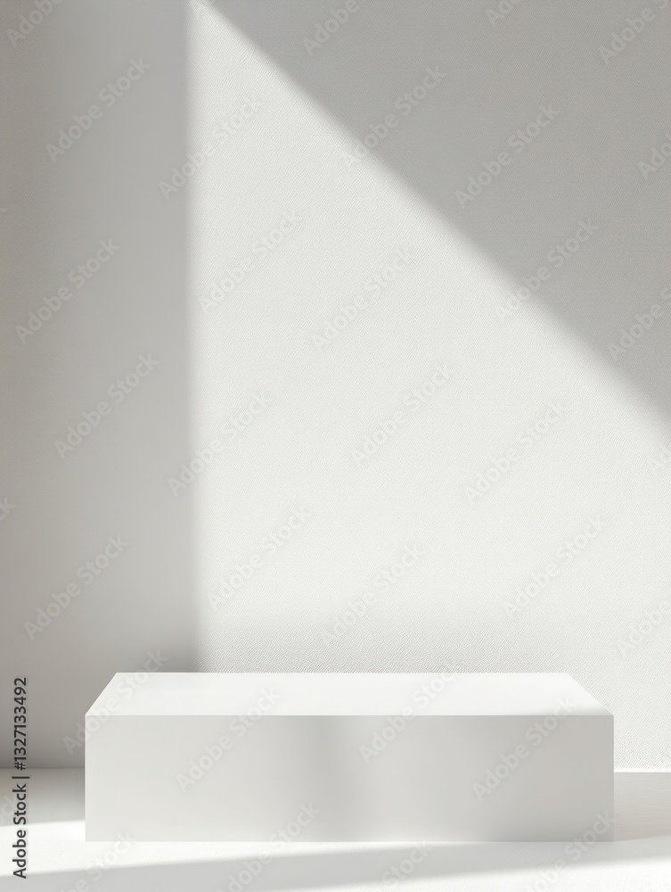 Poster minimalist presentation white platform with shadow casting on wall in soft light product showcase ba