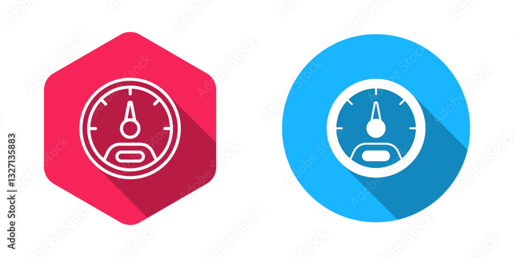 Poster filled and outline speedometer icon isolated with long shadow background. vector