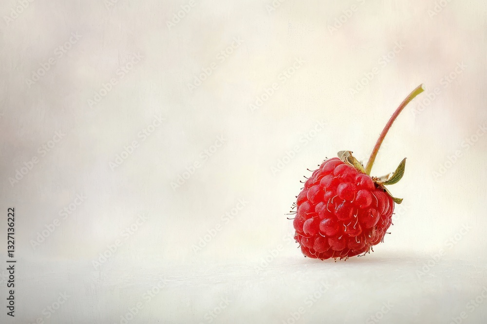 Aufkleber close view of a ripe red raspberry on light soft canvas background with delicate shadows elegant foo