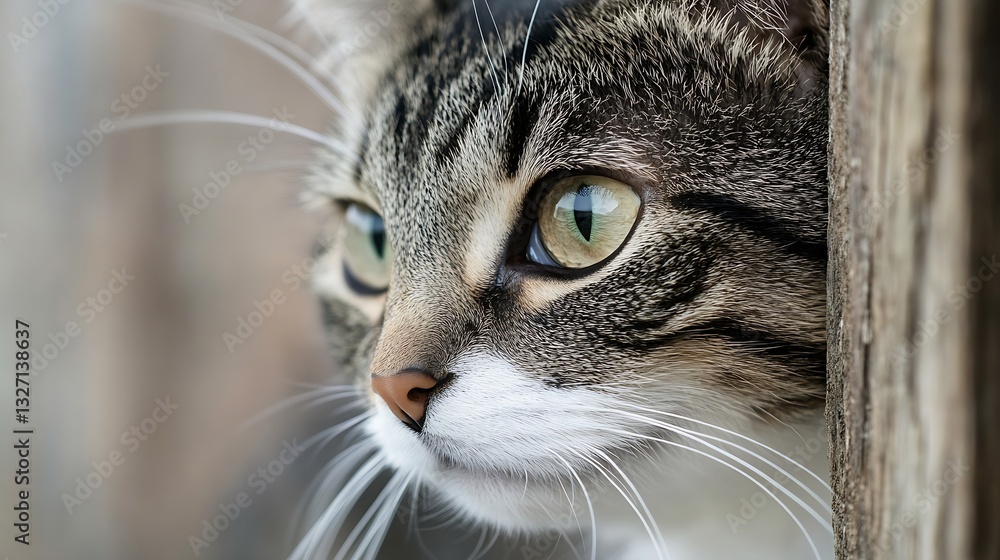 Poster Charming closeup of a cat displaying its curious expression with striking green eyes in natural light : Generative AI