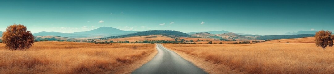 Fototapeta premium Wide Open Road Through the Countryside with Beautiful Mountain Views. Generative AI