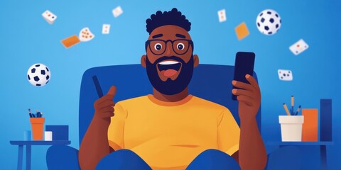 Excited fan watching football match at home digital illustration of enthusiastic sports enthusiast in cozy setting