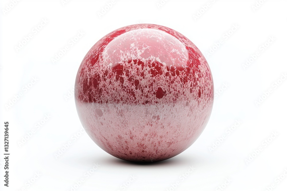 Poster reddish mottled sphere on white background showcases texture gradient surface and smooth reflection