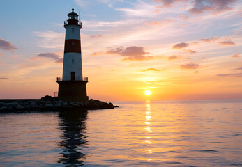 lighthouse at sunset.  blank copy space
