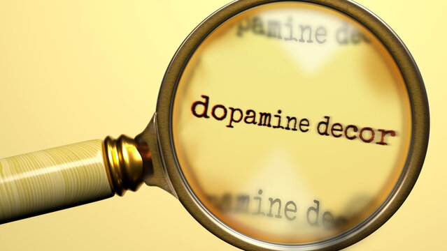 Dopamine Decor under magnifying glass. Thorough analysis and inspection of dopamine decor. Taking a closer look at dopamine decor. Examination of the concept of dopamine decor ,3d illustration